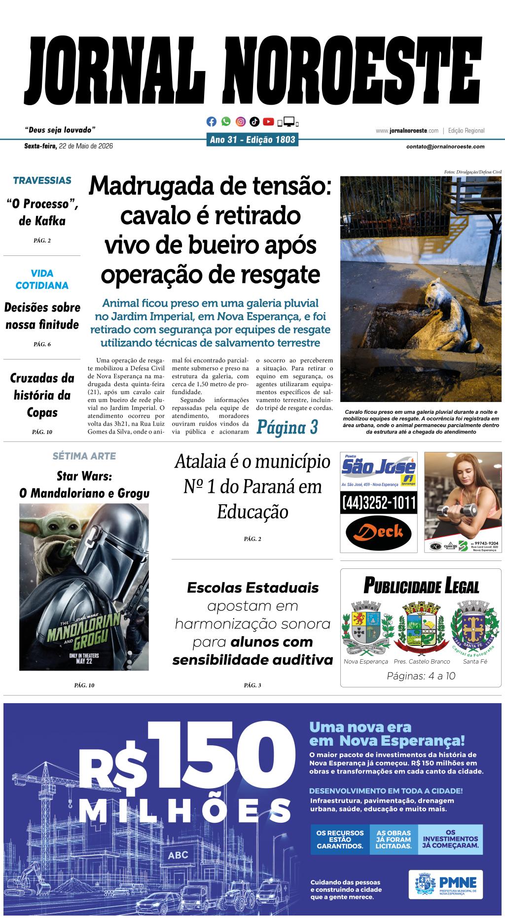 Jornal Noroeste - edição 1803 desta sexta-feira, 22 de maio...