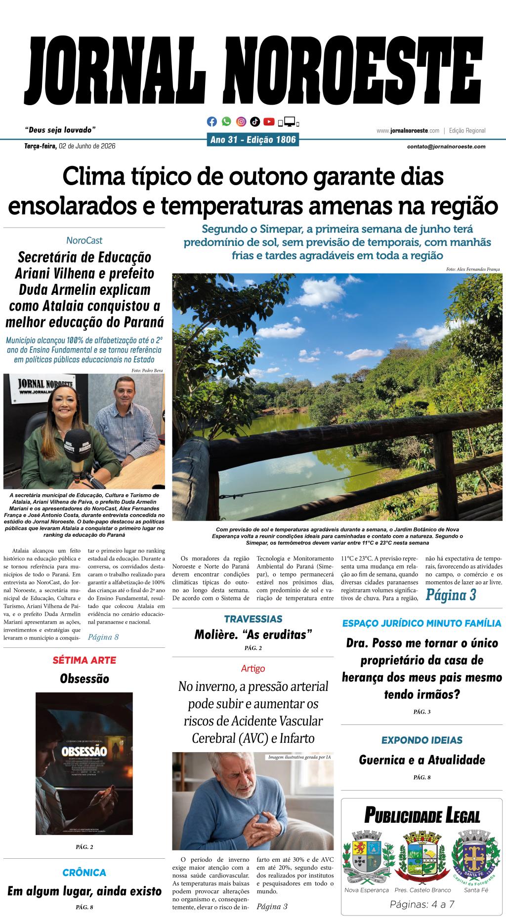 Jornal Noroeste - edição 1806 de terça-feira, 02 de junho de 2026