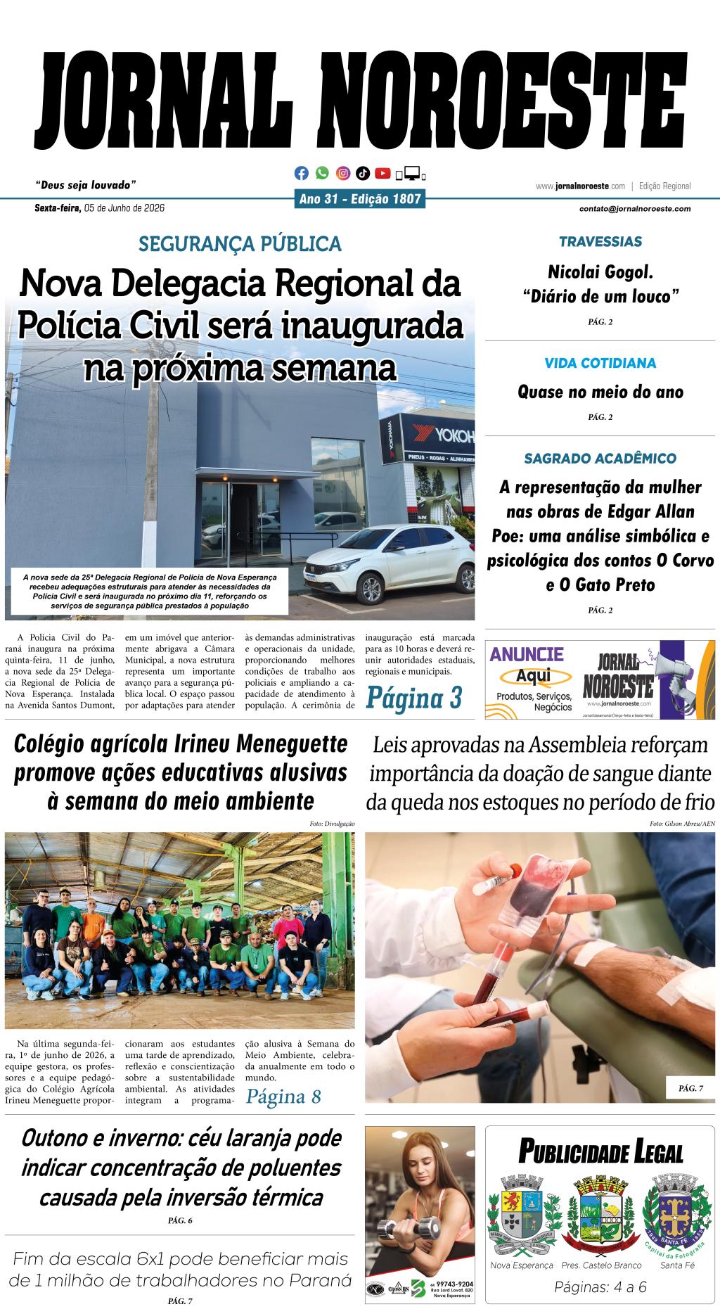 Jornal Noroeste – edição 1807 desta sexta-feira, 05 de junho...