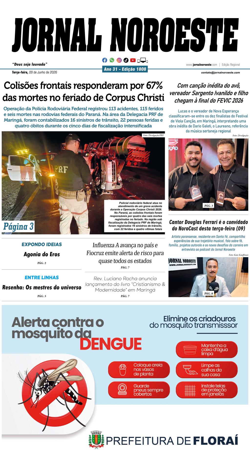Jornal Noroeste - edição 1808 desta terça-feira, 09 de junho de 2026