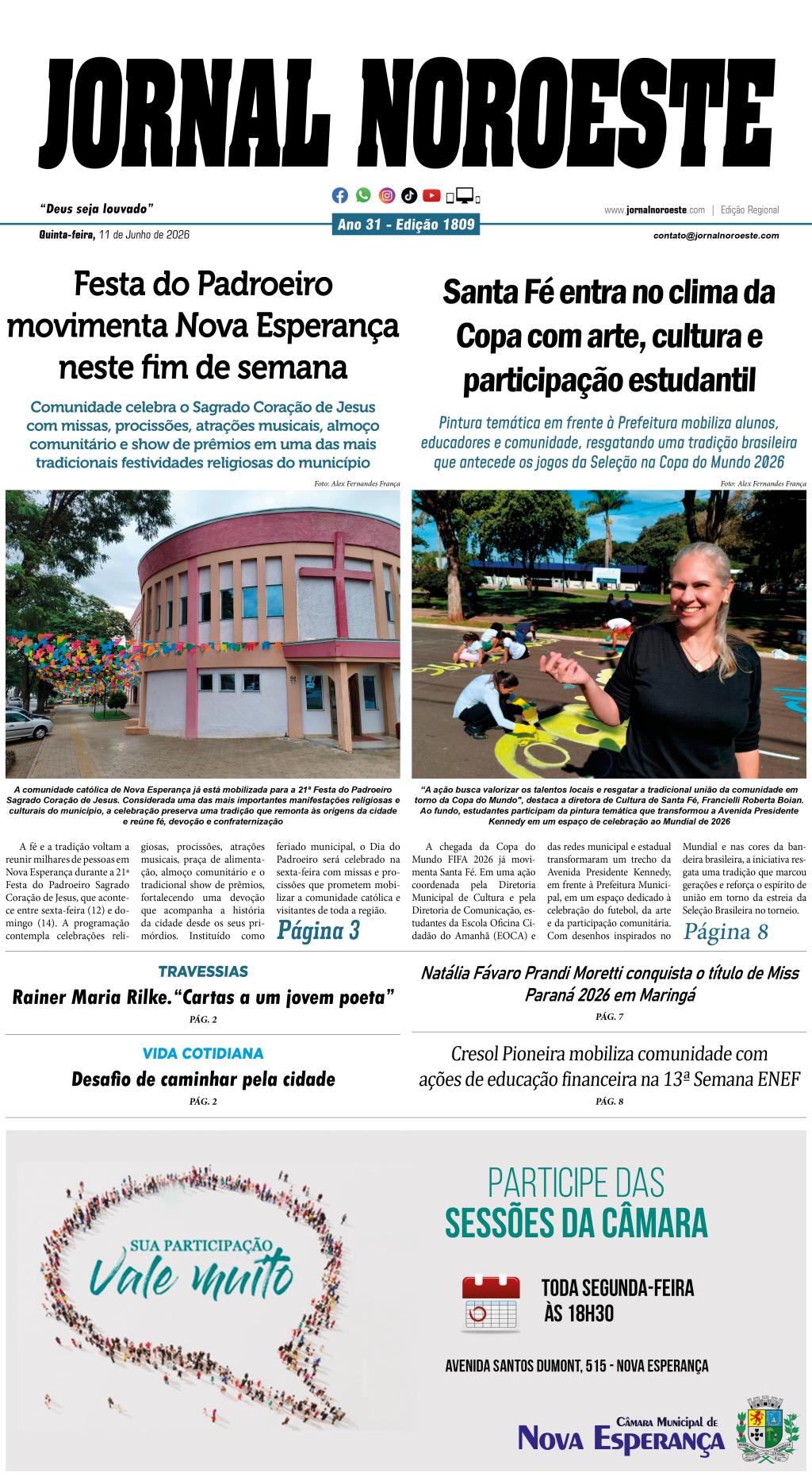 Jornal Noroeste - edição 1809 desta quinta-feira, 11 de junho...