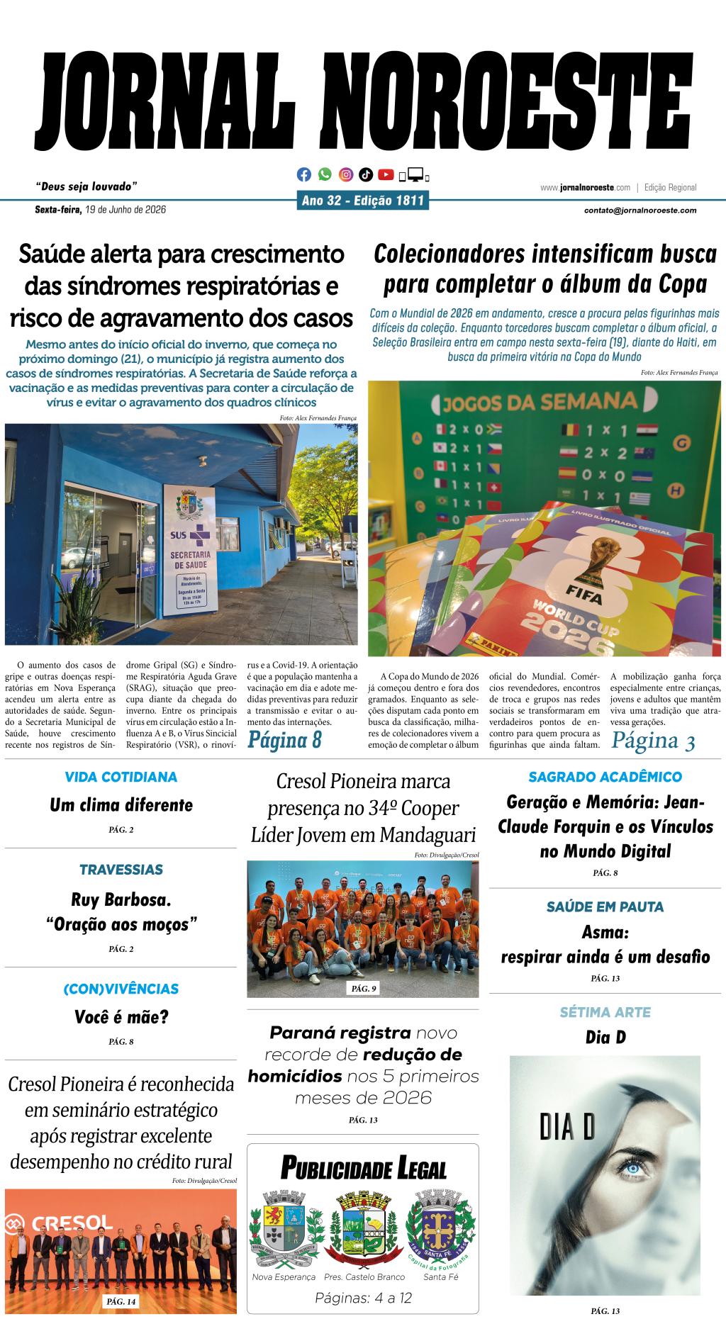 Jornal Noroeste - edição 1811 desta sexta-feira, 19 de junho...