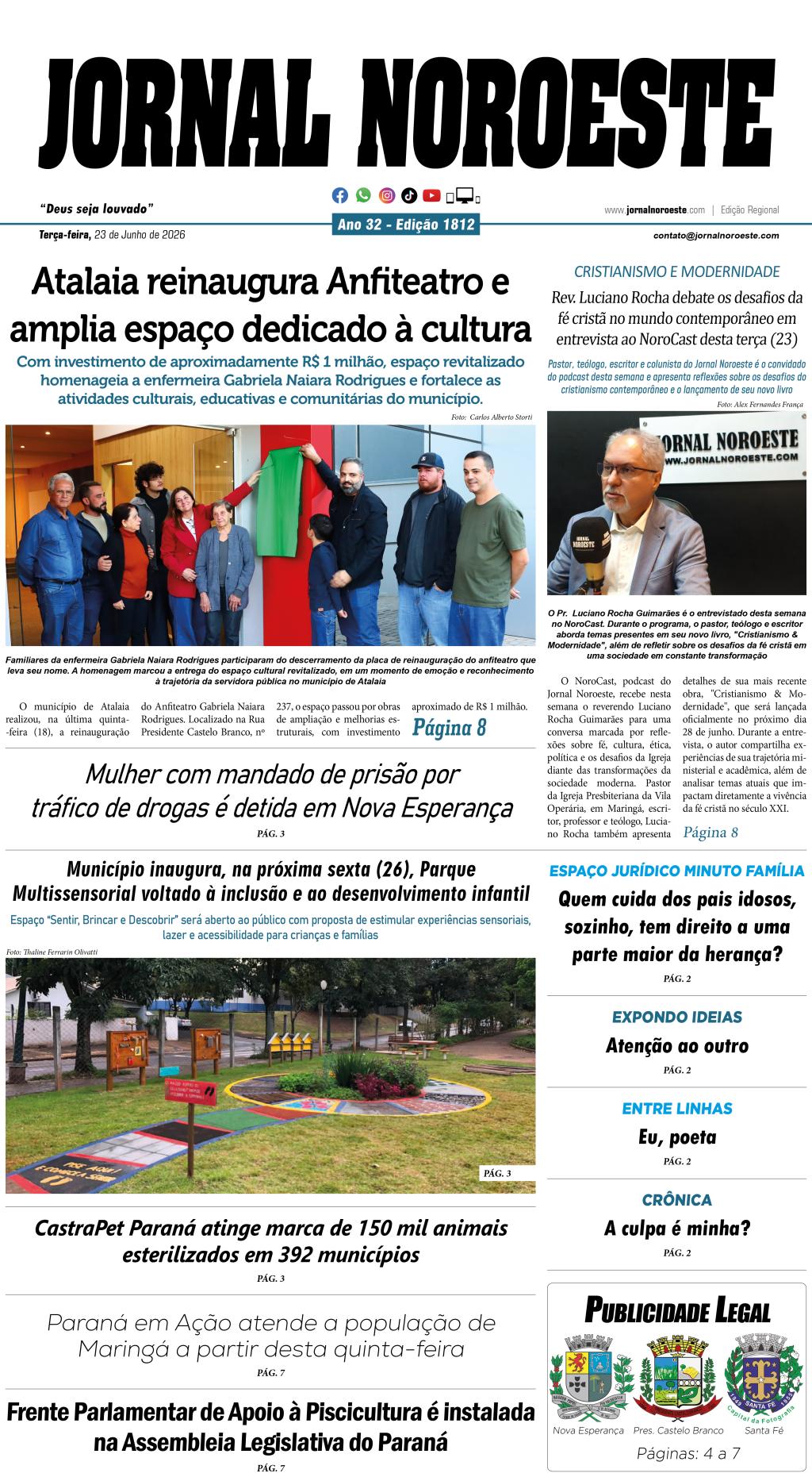 Jornal Noroeste - edição 1812 desta terça-feira, 23 de junho de 2026