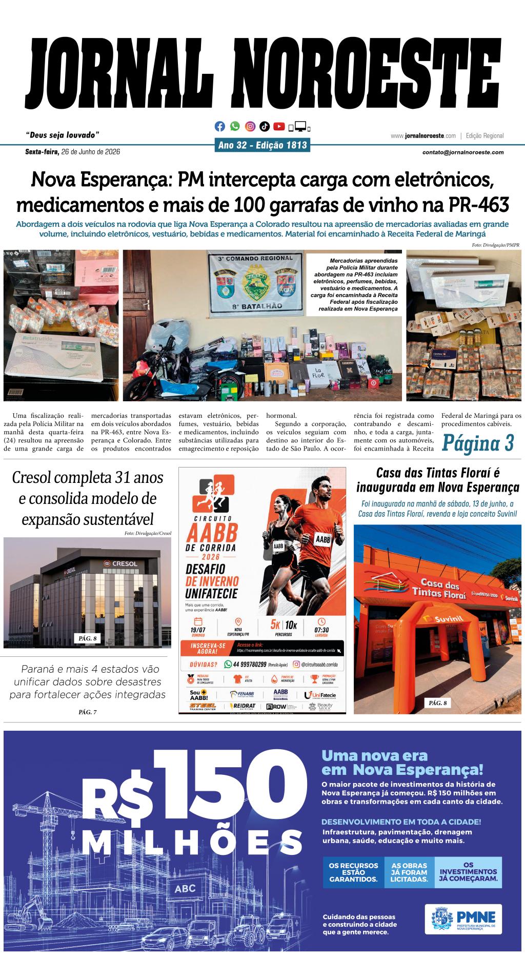 Jornal Noroeste - edição nº1813 desta sexta-feira, 26 de junho...