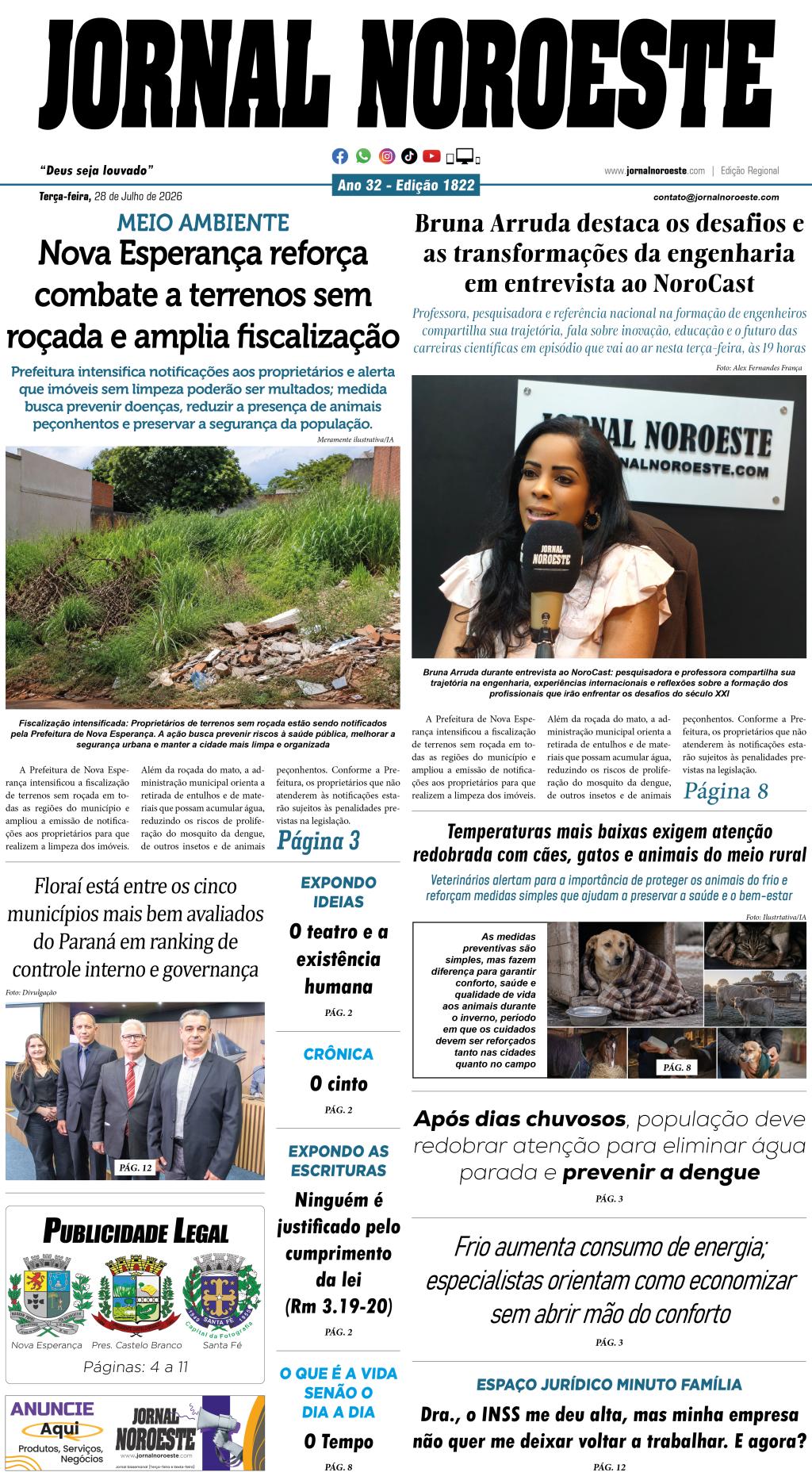 Jornal Noroeste - edição 1822 desta terça feira, 28 de julho de...