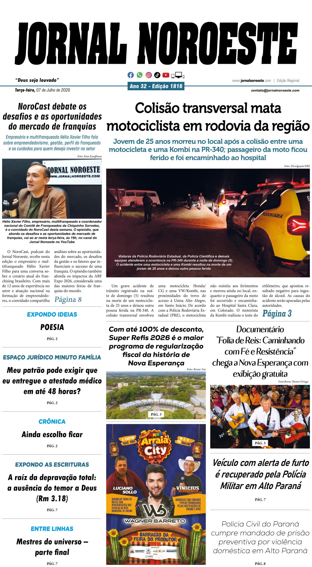 Jornal Noroeste - Edição nº 1816 desta terça-feira, 07 de...