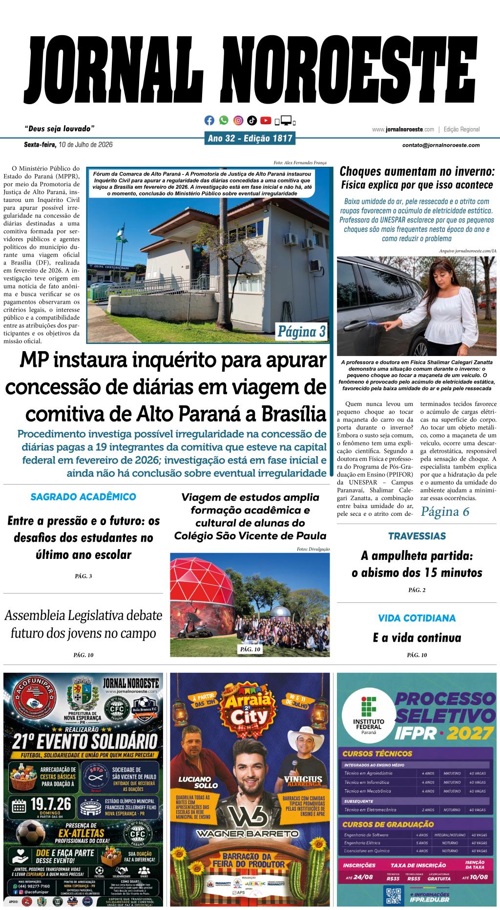 Jornal Noroeste - edição nº 1817 desta sexta-feira, 10 de julho de...