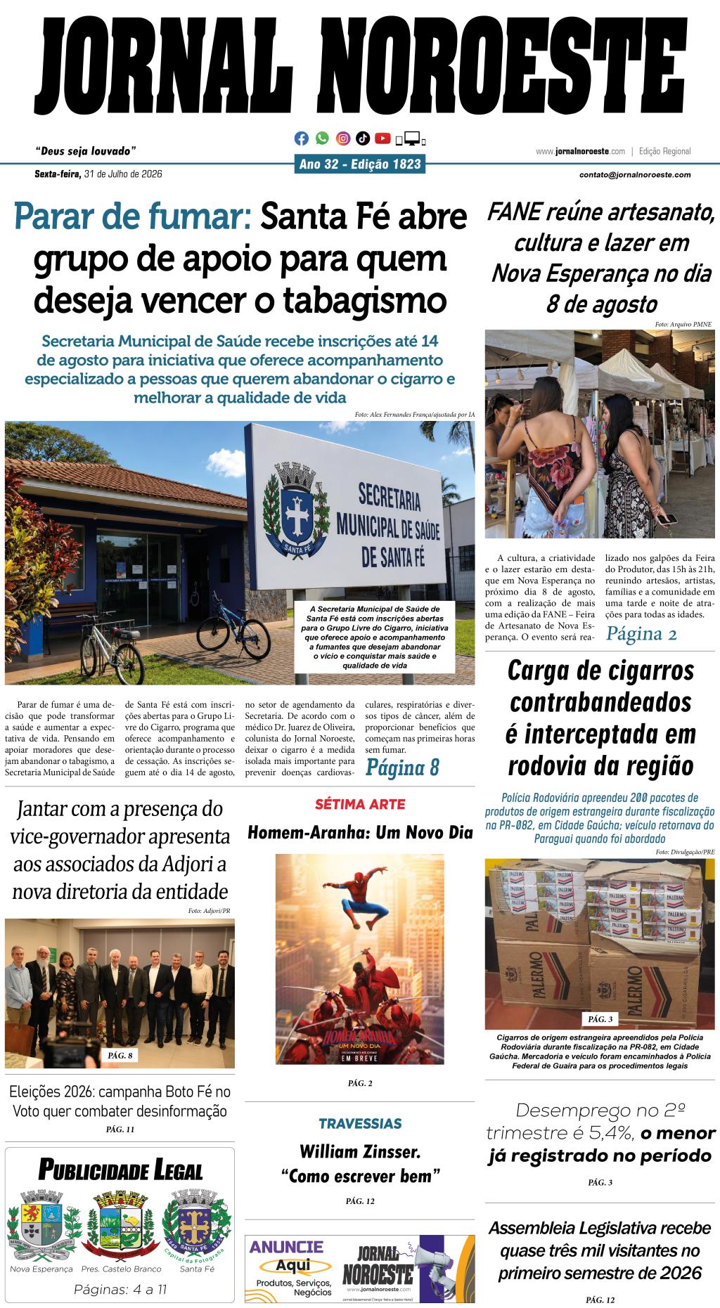 Jornal Noroeste - edição nº1823 desta sexta-feira, 31 de julho...