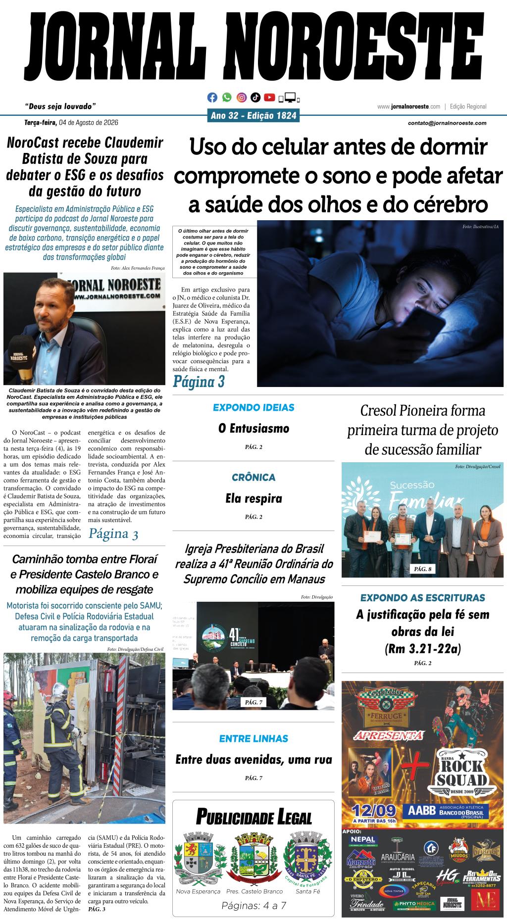 Jornal Noroeste - edição nº1824 desta terça-feira, 04 de agosto de 2026