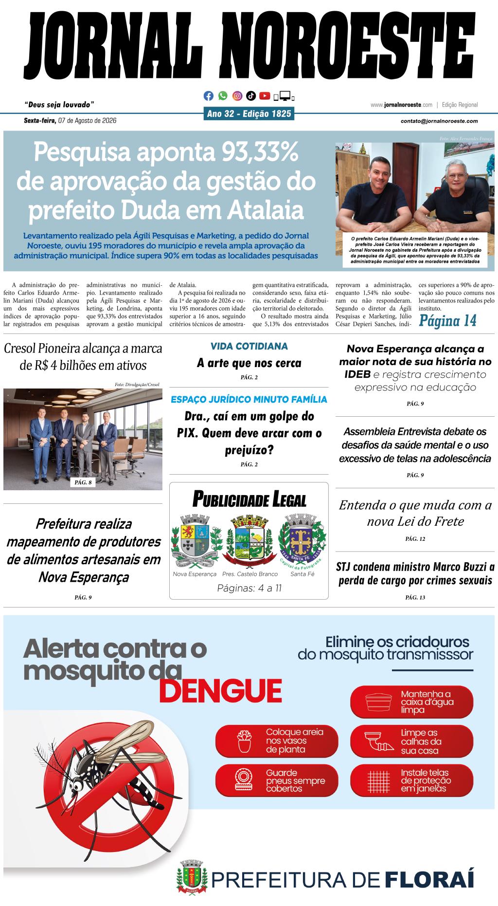 Jornal Noroeste - edição nº1825 desta sexta-feira, 07 de agosto...