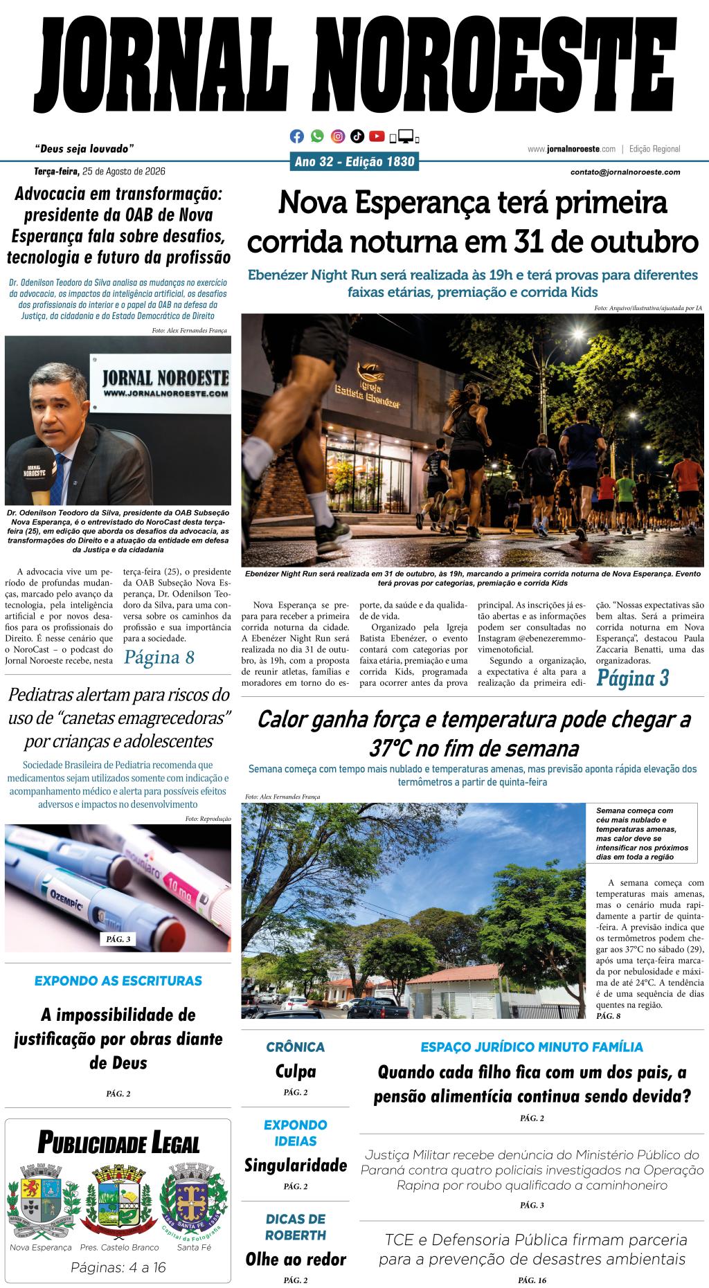Jornal Noroeste - edição nº1830 desta terça-feira, 25 de agosto de 2026