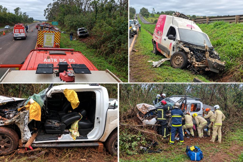 Fiorino colide com carreta durante ultrapassagem e, na sequência, atinge Frontier na...