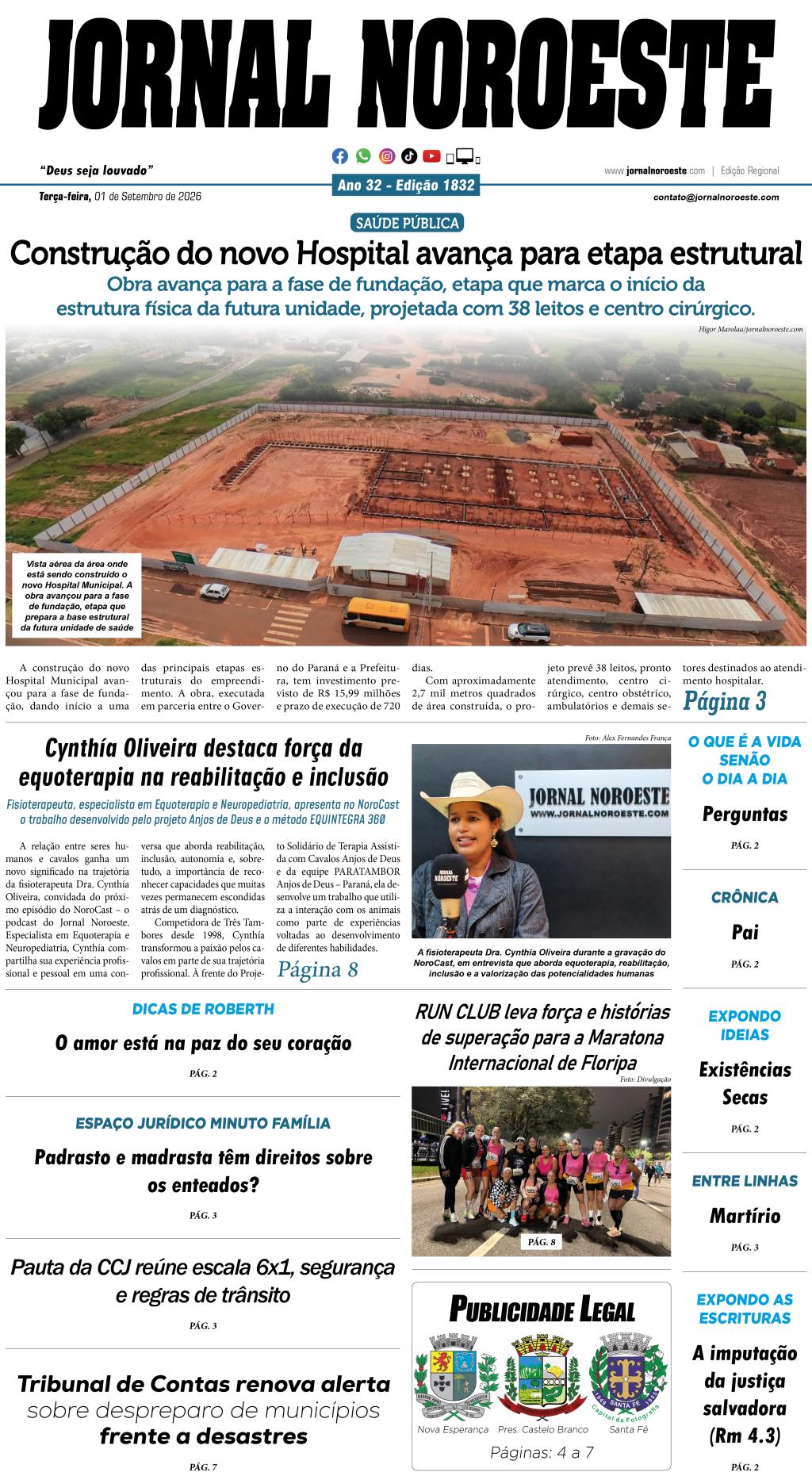 Jornal Noroeste - edição nº1832 desta terça-feira, 01 de setembro...