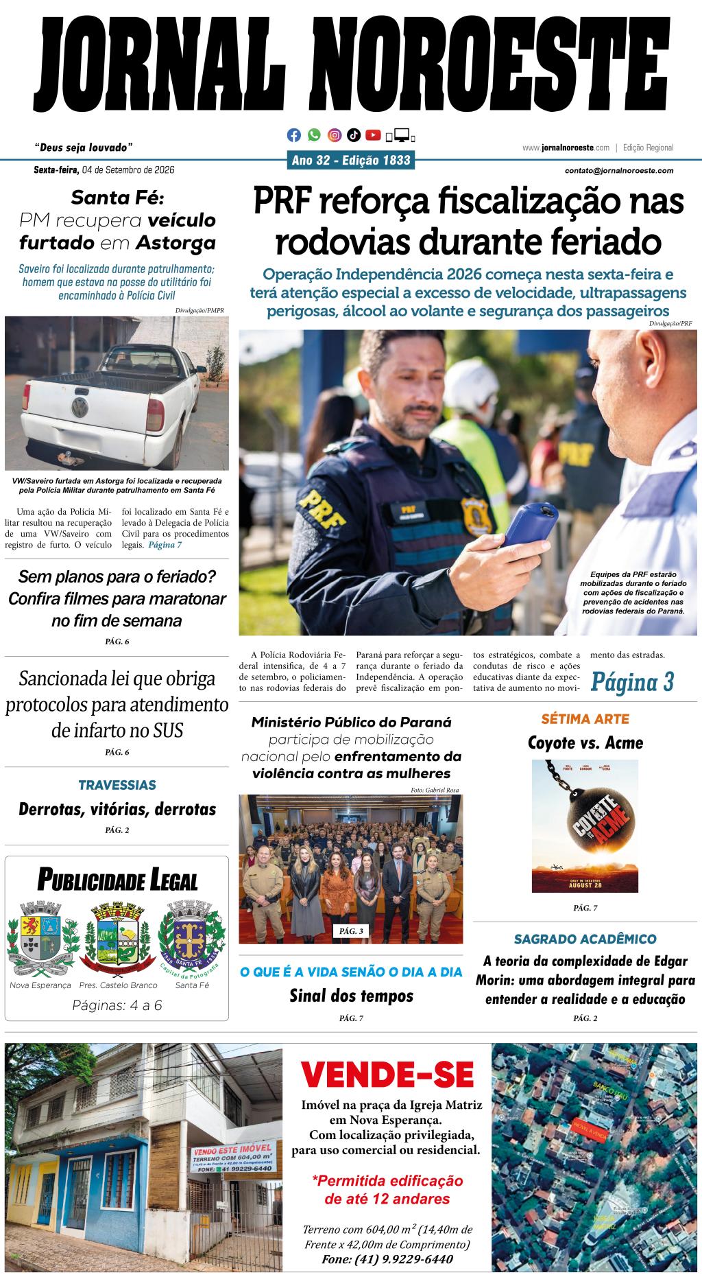Jornal Noroeste - edição Nº 1833 desta sexta-feira, 04 de...