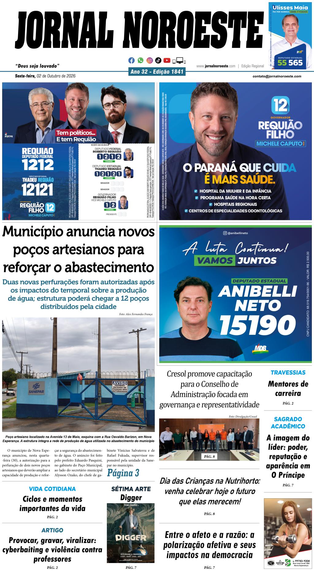 Jornal Noroeste – Edição 1841 desta sexta-feira, 02 de outubro...