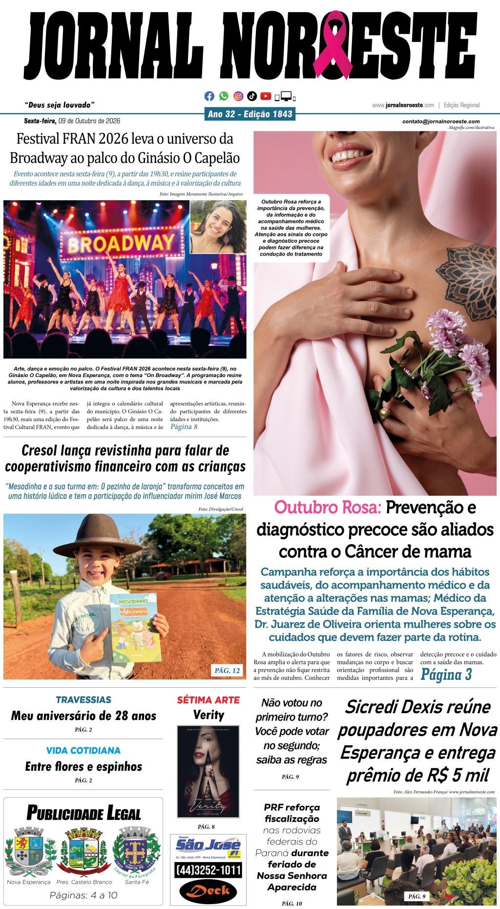 Jornal Noroeste - edição Nº1843 desta sexta-feira, 09 de outubro...
