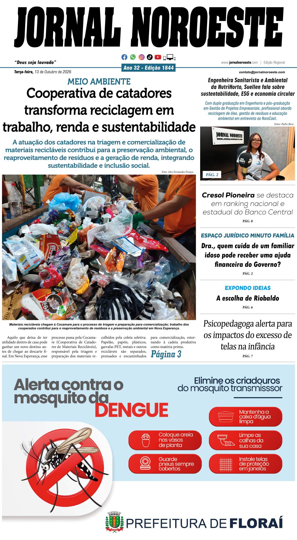 Jornal Noroeste - edição Nº1844 desta terça-feira, 13 de outubro...
