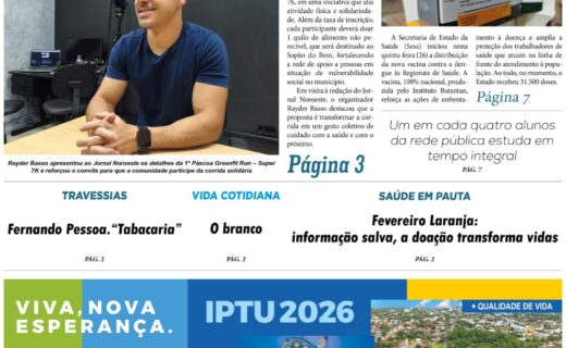 Jornal Noroeste - edição 1779 desta sexta-feira, 27 de fevereiro de 2026 - capa