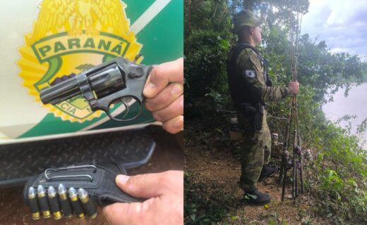 Polícia Militar Ambiental apreende revólver em acampamento clandestino às margens do Rio Ivaí - capa