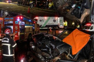 Colisão frontal entre carro e ônibus deixa duas pessoas gravemente feridas na BR-376, em Nova Esperança - capa