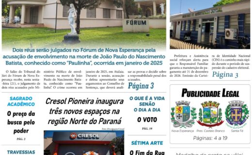 Jornal Noroeste - edição  nº 1829 desta sexta-feira, 21 de agosto de 2026 - capa