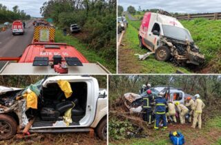 Fiorino colide com carreta durante ultrapassagem e, na sequência, atinge Frontier na BR-376 entre Nova Esperança e Alto Paraná - capa